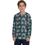 Mid Century Retro Floral 1970s 1960s Pattern 62 Kids  Crewneck Sweatshirt