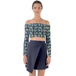 Mid Century Retro Floral 1970s 1960s Pattern 62 Long Sleeve Off Shoulder Crop Top