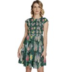 Mid Century Retro Floral 1970s 1960s Pattern 62 Cap Sleeve High Waist Dress