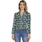 Mid Century Retro Floral 1970s 1960s Pattern 62 Women s Long Sleeve Revers Collar Cropped Jacket