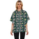 Mid Century Retro Floral 1970s 1960s Pattern 62 Women s Batwing Button Up Shirt