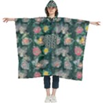 Mid Century Retro Floral 1970s 1960s Pattern 62 Women s Hooded Rain Ponchos