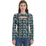 Mid Century Retro Floral 1970s 1960s Pattern 62 Women s Cut Out Long Sleeve T-Shirt