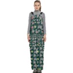 Mid Century Retro Floral 1970s 1960s Pattern 62 Women s Side Zip Front Pouch Ski And Snowboard Bib Pants	