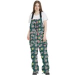 Mid Century Retro Floral 1970s 1960s Pattern 62 Women s Front Zip Ski And Snowboard Bib Pants