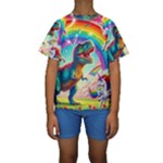 T-REX and unicorns Kids  Short Sleeve Swimwear