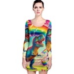 T-REX and unicorns Long Sleeve Bodycon Dress