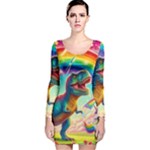 T-REX and unicorns Long Sleeve Velvet Bodycon Dress