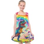 T-REX and unicorns Kids  Cross Back Dress
