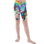 TRex/unicorns Kids  Mid Length Swim Shorts