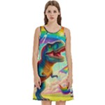 TRex/unicorns Round Neck Sleeve Casual Dress With Pockets