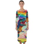 TRex/unicorns Quarter Sleeve Midi Bodycon Dress
