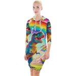 TRex/unicorns Quarter Sleeve Hood Bodycon Dress