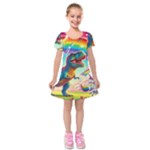 TRex/unicorns Kids  Short Sleeve Velvet Dress