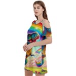 TRex/unicorns Women s Cold Shoulder Round Neck Mini Dress