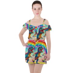Ruffle Cut Out Chiffon Playsuit 