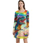 TRex/unicorns Long Sleeve Velour Skater Dress