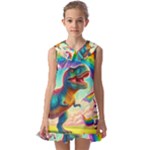 TRex/unicorns Kids  Pilgrim Collar Ruffle Hem Dress