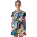 TRex/unicorns Kids  Short Sleeve Pinafore Style Dress