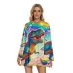 TRex/unicorns Round Neck Long Sleeve Bohemian Style Chiffon Mini Dress