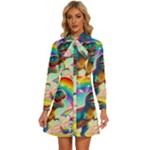 TRex/unicorns Women s Long Sleeve Bow Deco Button Up Dress