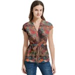 abstraction 22 Women s Cap Sleeve Mandarin Collar Waist Tie Blouse