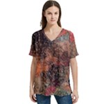 abstraction 22 V-Neck Split Shoulder Casual T-Shirt