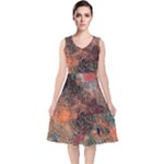 abstraction 22 V-Neck Midi Sleeveless Dress 