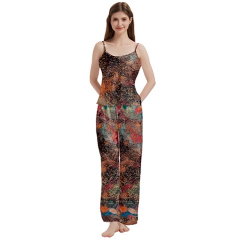 abstraction 22 Spaghetti Top Long Pants Satin Pajamas Set from ArtsNow.com
