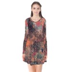 abstraction 22 Long Sleeve V-neck Flare Dress