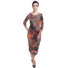Quarter Sleeve Midi Velour Bodycon Dress 