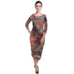 abstraction 22 Quarter Sleeve Midi Velour Bodycon Dress