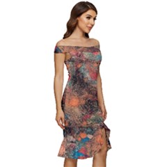 Off Shoulder Ruffle Split Hem Bodycon Dress 