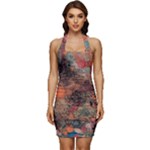 abstraction 22 Sleeveless Wide Square Neckline Ruched Bodycon Dress