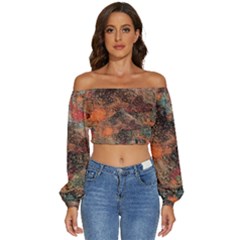 Long Sleeve Crinkled Weave Crop Top 