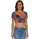 abstraction 22 Short Sleeve Square Neckline Crop Top 