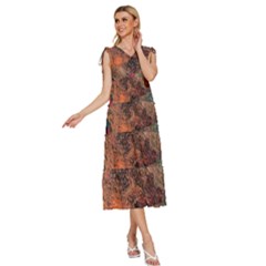 V-Neck Drawstring Shoulder Sleeveless Maxi Dress 