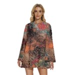 abstraction 22 Round Neck Long Sleeve Bohemian Style Chiffon Mini Dress