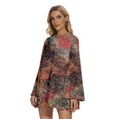 Round Neck Long Sleeve Bohemian Style Chiffon Mini Dress 