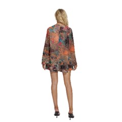 Round Neck Long Sleeve Bohemian Style Chiffon Mini Dress 