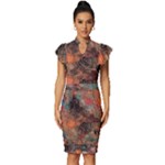 abstraction 22 Vintage Frill Sleeve V-Neck Bodycon Dress
