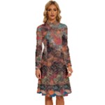 abstraction 22 Long Sleeve Shirt Collar A-Line Dress