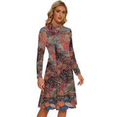 Long Sleeve Shirt Collar A-Line Dress 