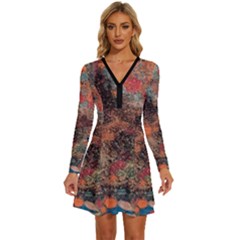 Long Sleeve Deep V Mini Dress  