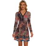 abstraction 22 Long Sleeve Deep V Mini Dress 