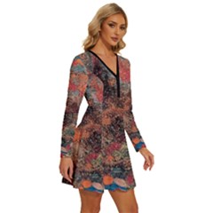 Long Sleeve Deep V Mini Dress  