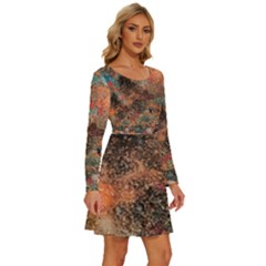 Long Sleeve Wide Neck Velvet Dress 