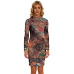 abstraction 22 Long Sleeve Shirt Collar Bodycon Dress