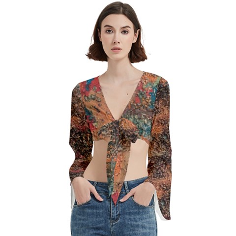 abstraction 22 Trumpet Sleeve Cropped Top from ArtsNow.com