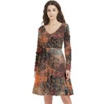 abstraction 22 Long Sleeve V-neck skater dress with Pockets
